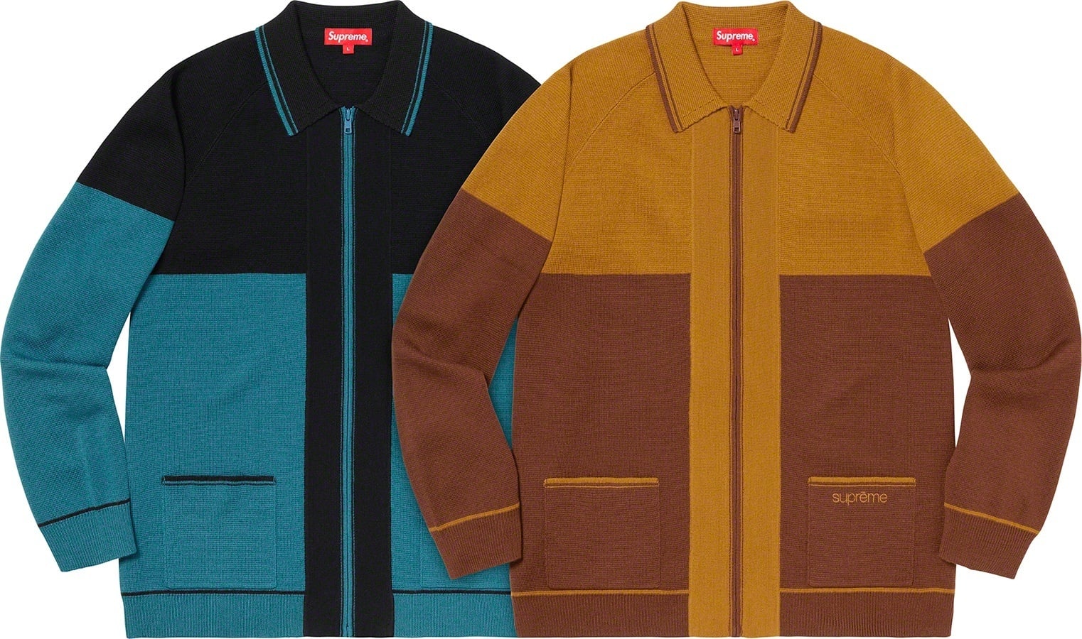 Color Blocked Zip Up Sweater